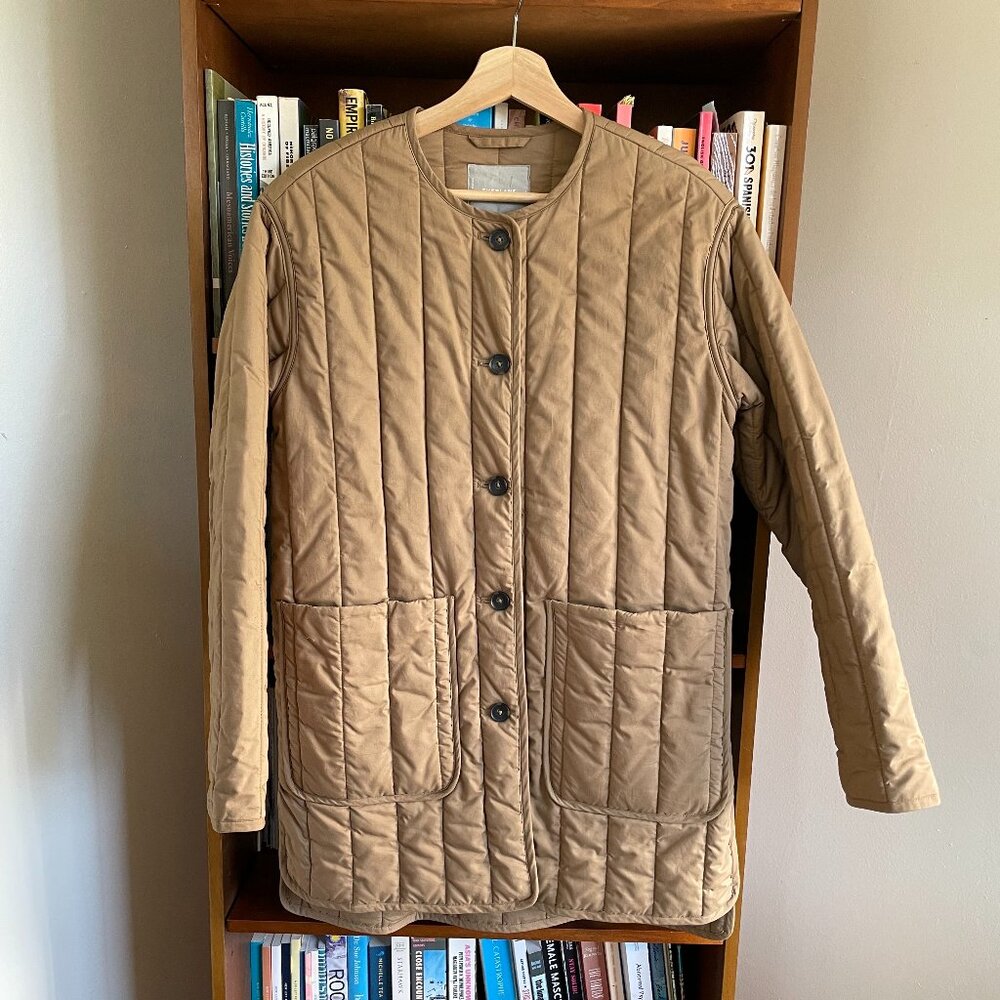 Everlane Quilted Longline Jacket in Camel Brown